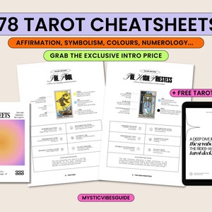 Tarot Symbolism Cheat Sheets | 78 Rider Waite Card Meaning for Beginner and Advanced Witch | BONUS: FREE EBOOK