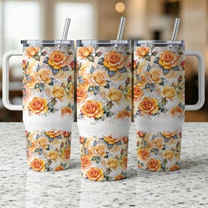 Orange Roses Tumbler Wrap: Floral Watercolor Design (PNG)