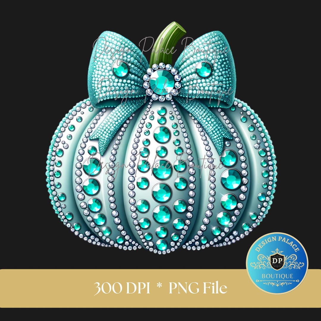 Pumpkin Ribbon Rhinestone Rhinestone Pumpkin PNG, Mint Bow, Glitter Leopard Print (instant ...