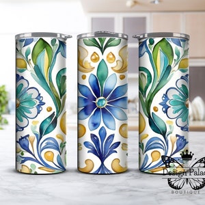 20oz Talavera Inspired Sublimation Tumbler Design - Skinny Tumbler Template Instant Download