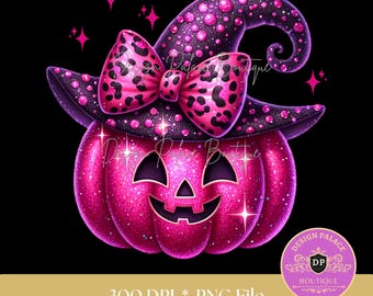 Witchy Leopard Bow Pumpkin PNG, Halloween Fall Clipart (Instant Download)