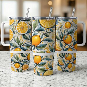 Lemon Citrus Pattern 40oz Tumbler Wrap PNG (Digital Download)