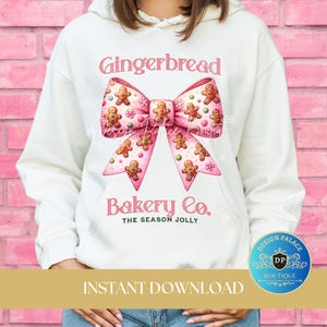 Gingerbread Bakery PNG: Christmas Coquette Bow Sublimatuon Design (Digital Download)