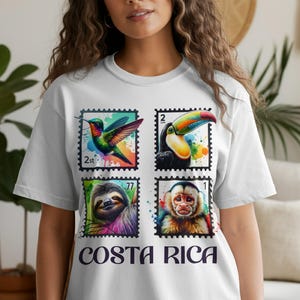 Costa Rica Watercolor Stamps Clipart: Tropical Animals PNG Digital Design
