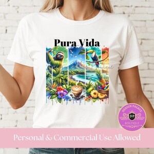 Pura Vida Costa Rica Paradise 水彩ブラシストローク デジタル PNG、即時ダウンロード、熱帯の野生動物の自然の壁アート、T シャツ デザイン PNG