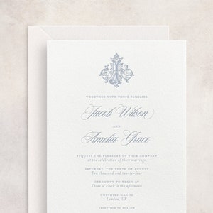 Invitaciones de boda tipográficas personalizadas con monograma de boda vintage personalizado