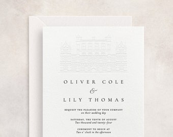 Luxury Letterpress Custom Personalised Wedding Venue Illustration Letterpress Wedding Invitations