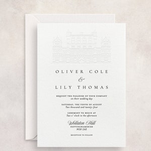 SAMPLE Luxury Letterpress Custom Wedding Venue Illustration Letterpress Wedding Invitations SAMPLE (Not Personalised)