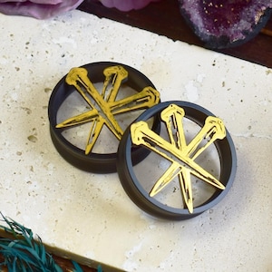 Ear Tunnels 20-100mm with Coffin Nails for Pagan Protection | Thin-wall Ear Tunnels Pair | 3D Print | Ear Plugs | MADE TO ORDER | 7 Colors