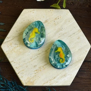 Teardrop Ear Tunnels 30mm (1.18") Seahorse | Pair | Ear Plugs | Gauge Earrings | Gauged Plugs | Ear Expander | Body Jewelry