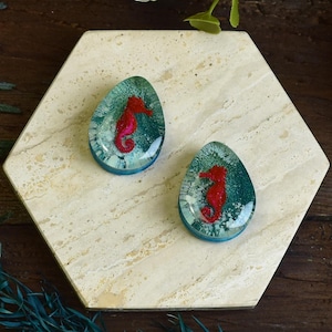 Teardrop Ear Tunnels 28mm (1.10") Seahorse | Pair | Ear Plugs | Gauge Earrings | Gauged Plugs | Ear Expander | Body Jewelry