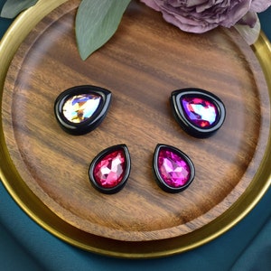 Teardrop Ear Tunnels with Crystals 30-100mm | Pair | Ultra Light 3D Print | Ear Plugs | Gauge Earrings | Gauged Plugs | MADE TO ORDER