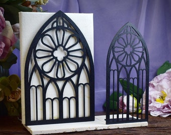 Sujetalibros con ventana de catedral gótica: decoración gótica única impresa en 3D para el hogar, soporte para libros único, decoración de biblioteca, mandala