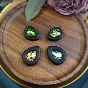 Teardrop Ear Tunnels with Crystals 30-100mm | Pair | Ultra Light 3D Print | Ear Plugs | Gauge Earrings | Gauged Plugs | MADE TO ORDER