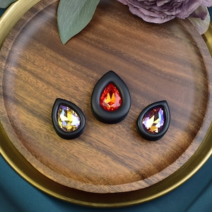 Teardrop Ear Tunnels with Crystals 30-100mm | Pair | Ultra Light 3D Print | Ear Plugs | Gauge Earrings | Gauged Plugs | MADE TO ORDER