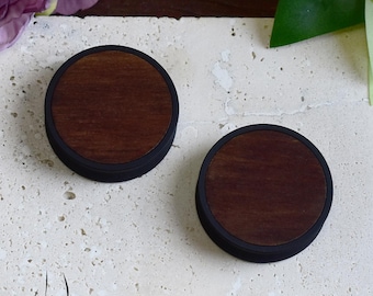 Ear Tunnels 10-100mm with Wood Inlay | Dark Walnut Color | Natural, Organic Style | Ear Gauges | Ear Plugs | 3D Print | MADE TO ORDER
