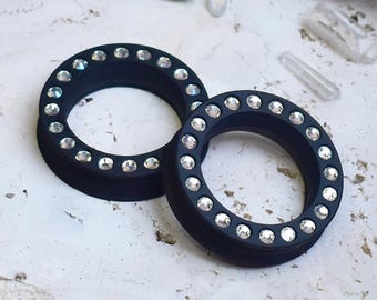 Par Túneles de oreja 20-150mm con gemas de vidrio | Impresión 3D ultra ligera | Plugs para las orejas | HECHO A PEDIDO