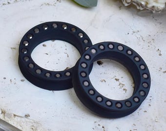 Par Túneles de oreja 20-150mm con gemas de vidrio | Impresión 3D ultra ligera | Plugs para las orejas | HECHO A PEDIDO