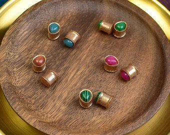 Resin Gold Teardrop Ear Plugs 12mm with Stone | Pair | Ear Tunnels | Gauge Earrings | Gauged Plugs | Stretching Body Jewelry | LAST CHANCE