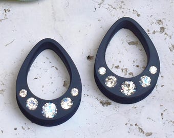 Par Túneles de oreja 20-150mm con gemas de vidrio | Impresión 3D ultra ligera | Plugs para las orejas | HECHO A PEDIDO