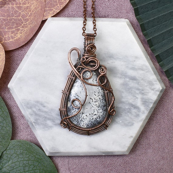 Unusual Copper Wire Necklace Gemstone Wire Wrapped Pendant Unique