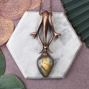 Copper Snake Pendant with Labradorite Gemstone | Handmade Necklace | Serpent Jewelry | Unique Gift Idea | Mystical Jewelry