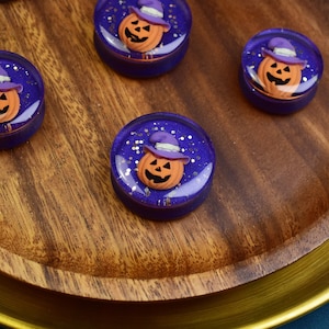 Resin Ear Tunnels 24-32mm Halloween Witch Pumpkin | Pair | Ear Plugs | Gauged Plugs | Ear Expander | Stretching Body Jewelry