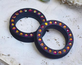 Par Túneles de oreja 20-150mm con gemas de vidrio | Impresión 3D ultra ligera | Plugs para las orejas | HECHO A PEDIDO
