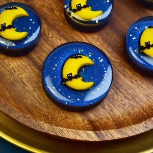 Resin Ear Tunnels 32-50mm Halloween Moon & Bat | Pair | Ear Plugs | Gauge Earrings | Gauged Plugs | Ear Expander | Stretching Body Jewelry