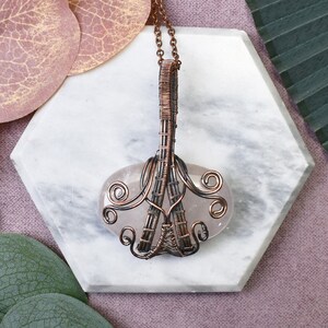 Wire Wrapped Copper Pendant with Rose Quartz, Unique Copper Necklace, Handmade Jewelry, Gemstone Necklace, Boho Style Jewelry