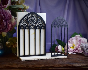 Sujetalibros con ventana de catedral gótica: decoración gótica única impresa en 3D para el hogar, soporte para libros único, decoración de biblioteca, mandala