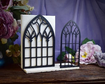 Sujetalibros con ventana de catedral gótica: decoración gótica única impresa en 3D para el hogar, soporte para libros único, decoración de biblioteca, mandala