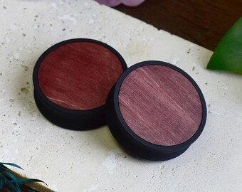 Ear Tunnels 10-100mm with Wood Inlay | Dark Cherry Color | Natural, Organic Style | Ear Gauges | Ear Plugs | 3D Print | MADE TO ORDER