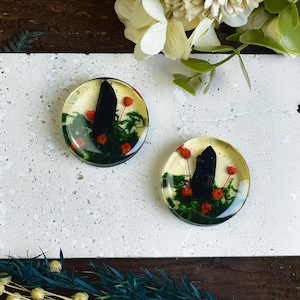 Ear Tunnels 40mm (1 9/16") with Quartz, Moss and Dried Flower | Pair | Ear Plugs | Gauge Earrings | Gauged Plugs | Body Jewelry