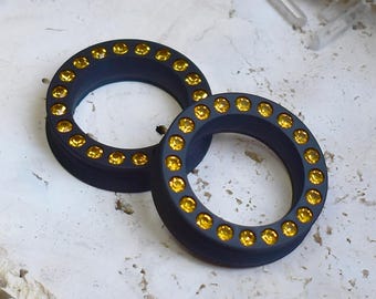 Par Túneles de oreja 20-150mm con gemas de vidrio | Impresión 3D ultra ligera | Plugs para las orejas | HECHO A PEDIDO