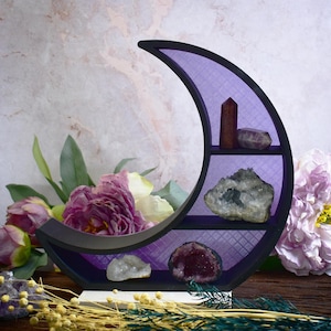 Estantería de Luna Creciente de 3 Niveles | Organizador de Cristales | Decoración de Bruja | Estante para Altar Pagano | Regalo Espiritual