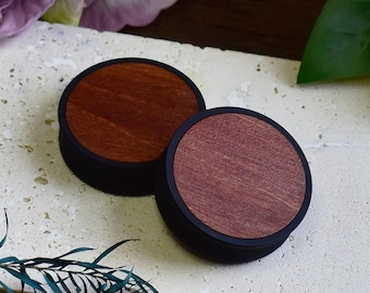 Ear Tunnels 10-100mm with Wood Inlay | Dark Mahogany | Natural, Organic Style | Ear Gauges | Ear Plugs | 3D Print | MADE TO ORDER