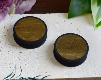 Ear Tunnels 10-100mm with Wood Inlay | Dark Oak Color | Natural, Organic Style | Ear Gauges | Ear Plugs | 3D Print | MADE TO ORDER