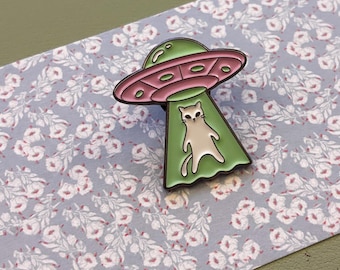 Alien Cat Enamel Pin | Kawaii Space Kitty UFO Abduction