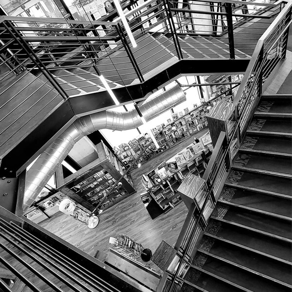 Bookstore Stairs in Denver - Black and White Photo