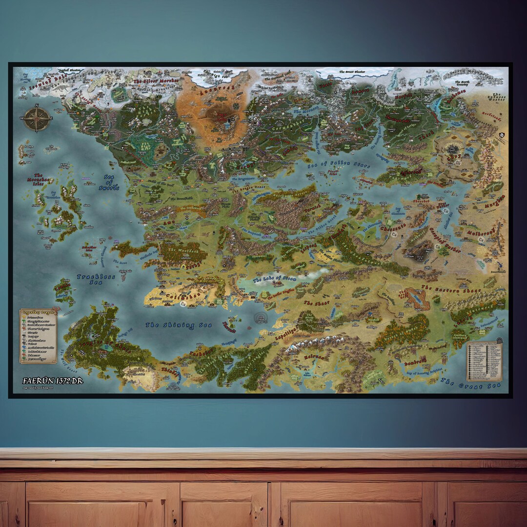 Dungeons and Dragons Forgotten Realms Faerun Map Poster, Canvas Wall ...