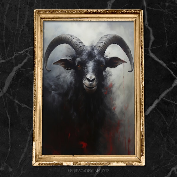 Black Goat Poster, Scary Goat Wall Art, Dark Academia, Gothic Decor, Satanic Decor, Black Phillip