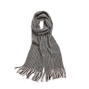 Cashmere Warp Knitted Scarf in Classic Multi Colour Stripes. Designed and Made in Inner Mongolia