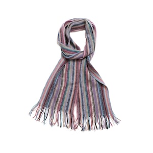 Cashmere Warp Knitted Scarf in Classic Multi Colour Stripes. Designed and Made in Inner Mongolia