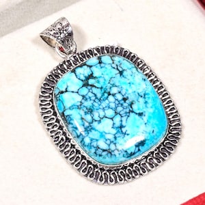 NATURAL Turquoise Silver Pendant, Handmade Vintage Pendant Jewelry, 925 Sterling Silver Pendant, Designer Turquoise Pendant For Necklace .