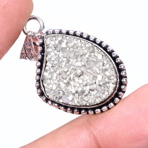 Brilliant Fancy Cut Pyrite Druzy Pendant, 925 Sterling Silver Pendant, Fashion Pendant Jewelry, Statement Pendant, Gift For Mother.