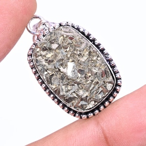 RARE Pyrite Druzy Pendant, 925 Sterling Silver Pendant, Fashion Pendant Jewelry, Statement Pendant, Gift For Mother.