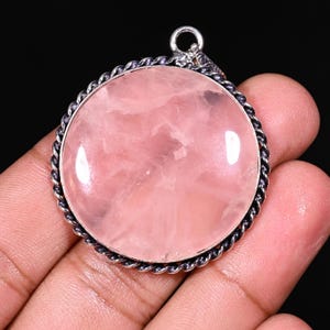 Natural Rose Quartz Silver Pendant, Handmade Vintage Pendant Jewelry, Sterling Silver Pendant, Designer Rose Quartz Pendant For Necklace