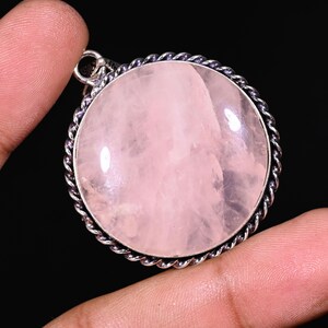 100%  Rose Quartz Silver Pendant, Handmade Vintage Pendant Jewelry, Sterling Silver Pendant, Designer Rose Quartz Pendant For Necklace
