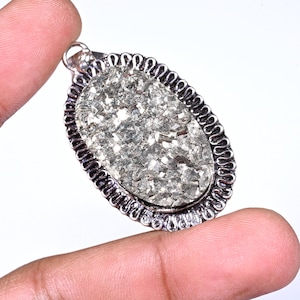 Natural Pyrite Druzy Pendant, 925 Sterling Silver Pendant, Fashion Pendant Jewelry, Gift For Mother.